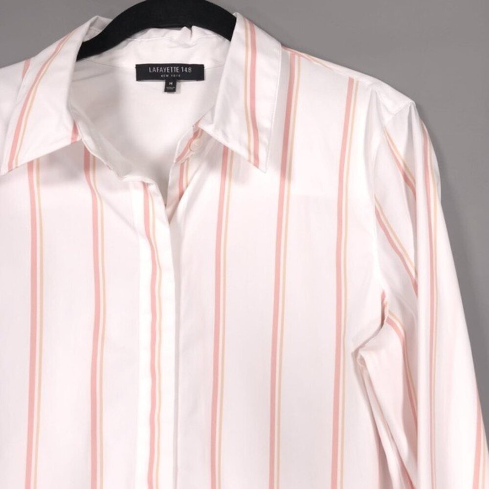 LAFAYETTE 148 NEW YORK‎ Women’s Velma LS Skylark Striped Button-Front MEDIUM - Picture 7 of 11